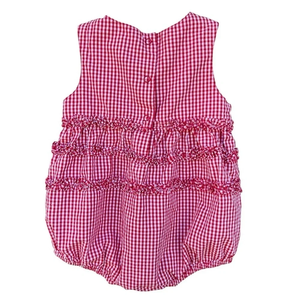 Vintage Gymboree Red Gingham Girl Sweetheart Bubble Romper Sleeveless 3-6 Mos